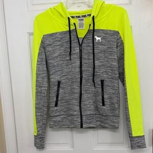 PINK Victoria's Secret Gray and Neon Yellow Zip-Up Hoodie